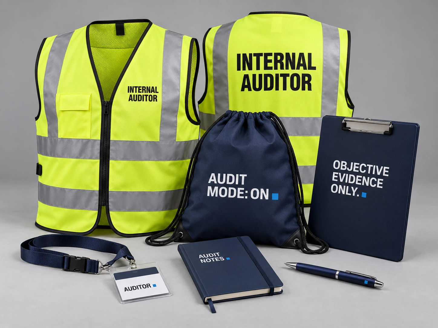 Internal Auditor Kit with high-visibility vest and audit accessories.