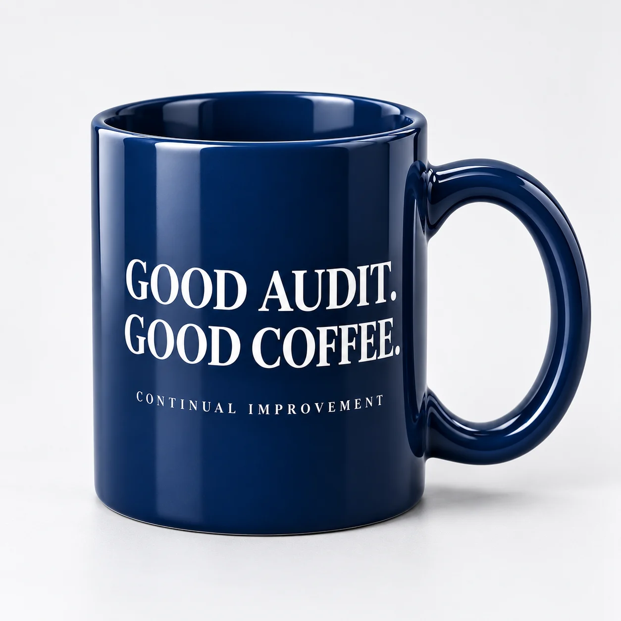 Dark navy Good Audit. Good Coffee. mug